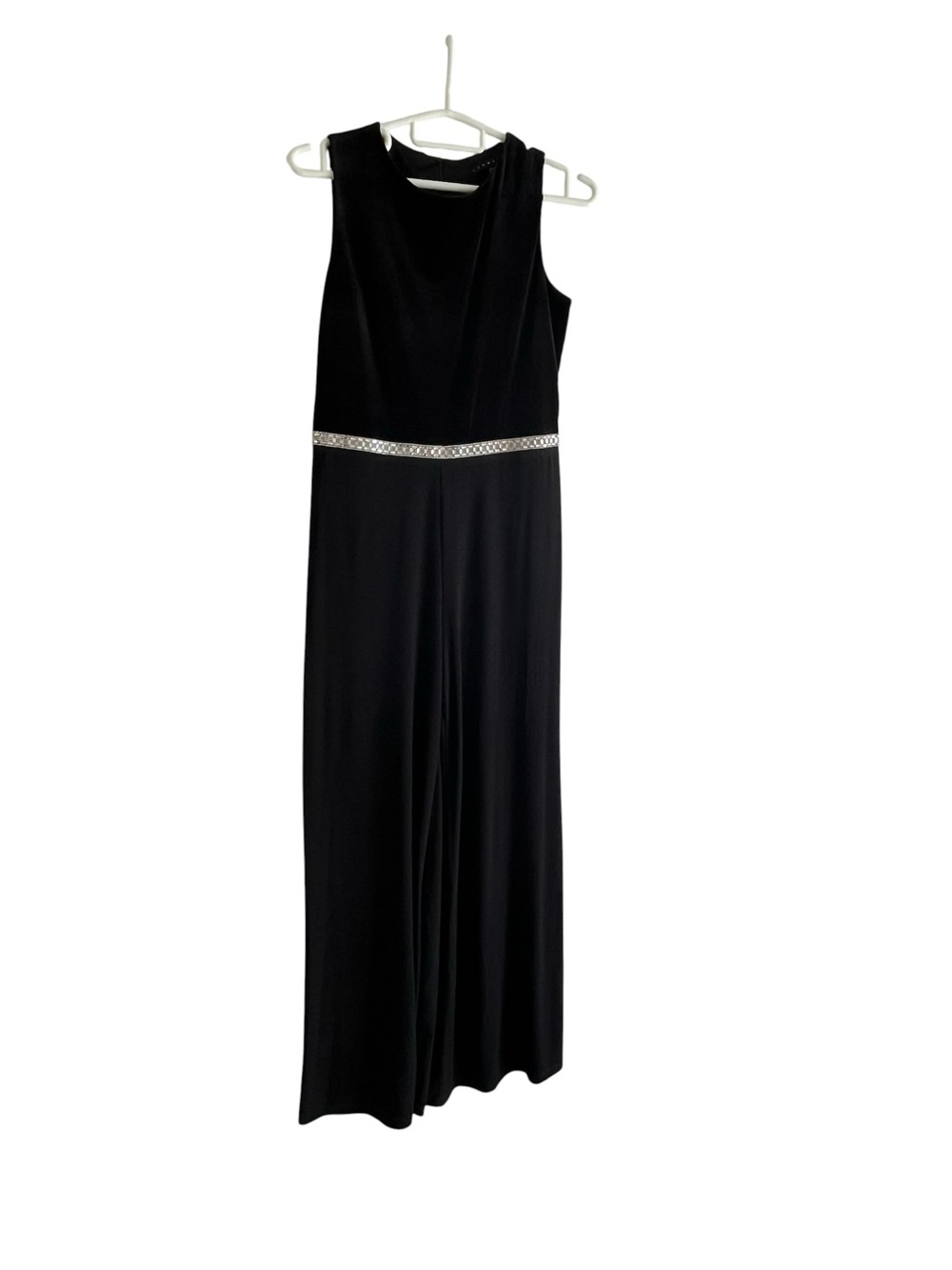 Tiana B. Black Jump suit with Silver Waist Detail